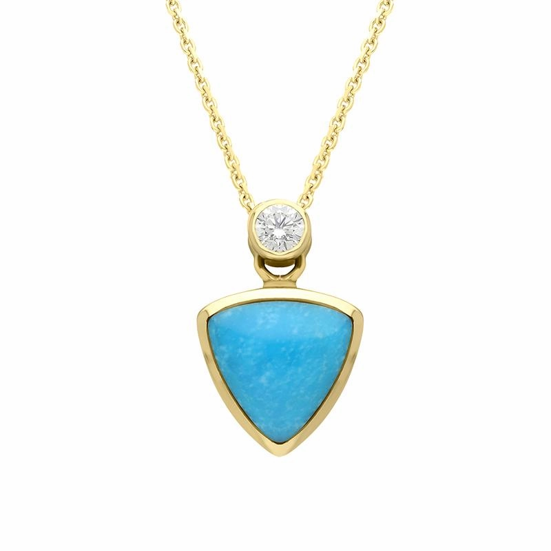 18ct Yellow Gold Turquoise Diamond Curved Triangle Necklace