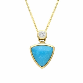 18ct Yellow Gold Turquoise Diamond Curved Triangle Necklace