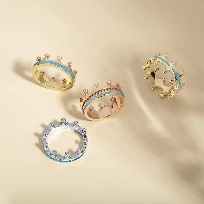 18ct Yellow Gold Turquoise Diamond Tiara Patterned Band Ring