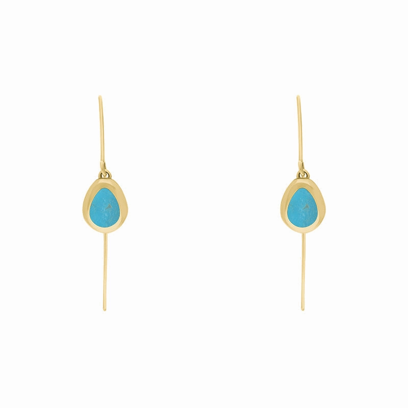 18ct Yellow Gold Turquoise Fleur De Lis Disc Drop Earrings