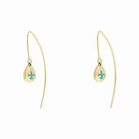 18ct Yellow Gold Turquoise Fleur De Lis Disc Drop Earrings