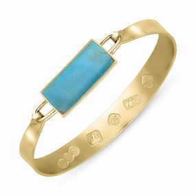 18ct Yellow Gold Turquoise Hallmark Wide Oblong Bangle