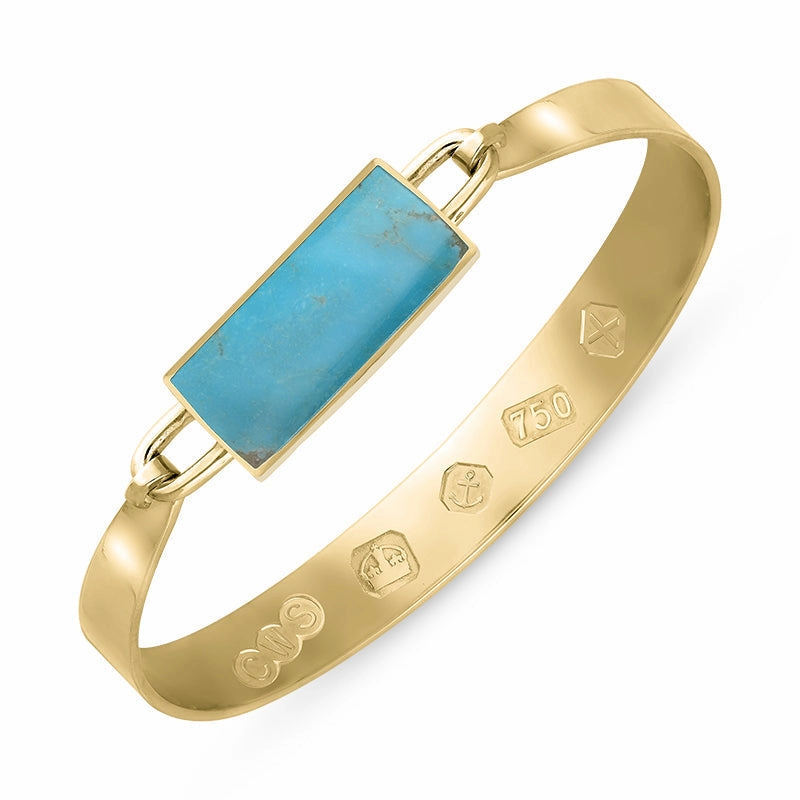 18ct Yellow Gold Turquoise Hallmark Wide Oblong Bangle