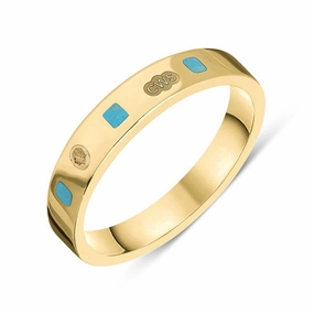 18ct Yellow Gold Turquoise King's Coronation Hallmark Princess Cut 4mm Ring D