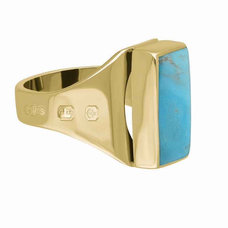 18ct Yellow Gold Turquoise King's Coronation Hallmark Small Oblong Ring D