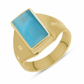 18ct Yellow Gold Turquoise King's Coronation Hallmark Small Oblong Ring D