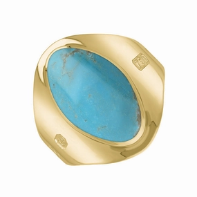 18ct Yellow Gold Turquoise King's Coronation Hallmark Small Oval Ring D