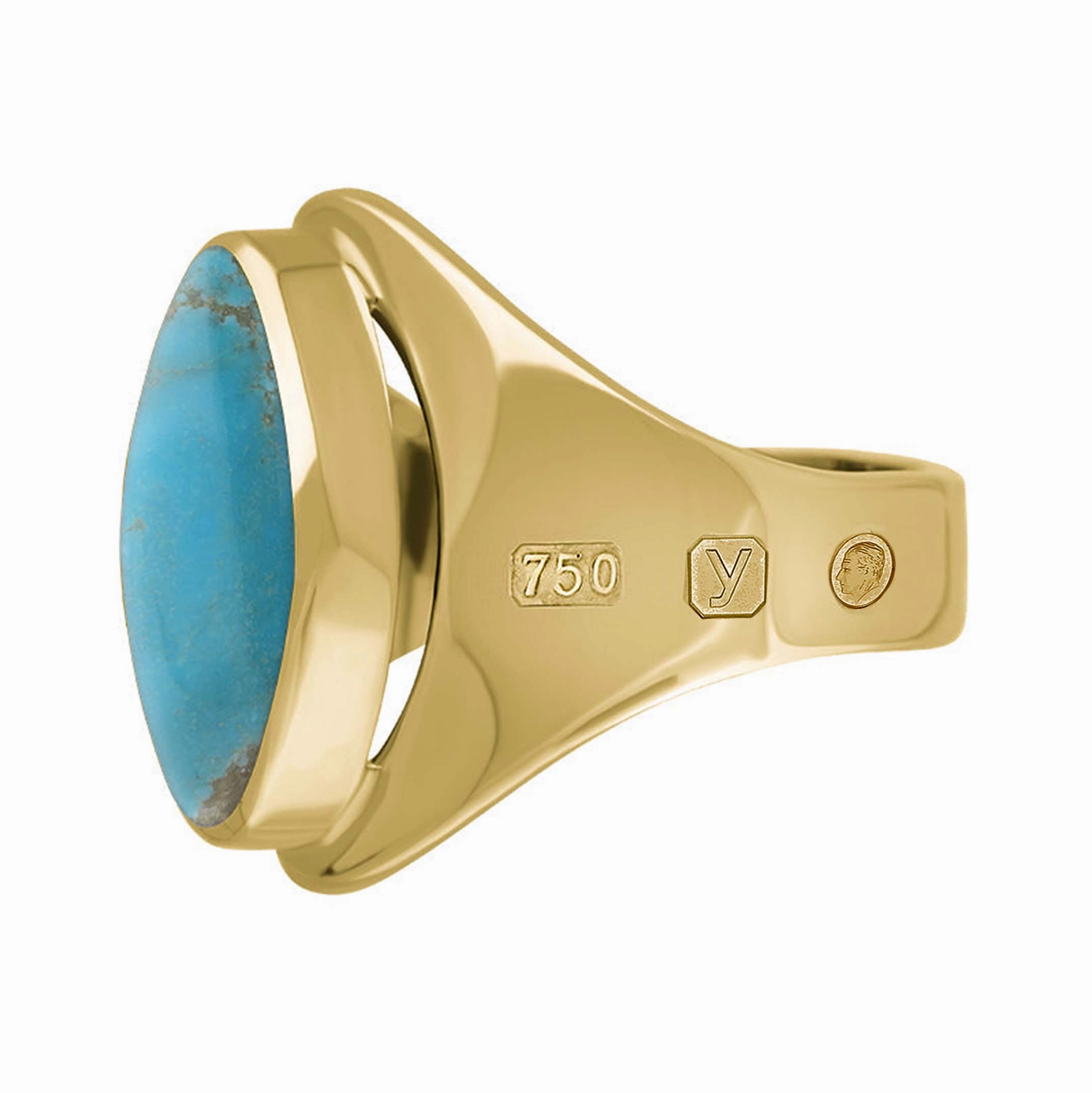 18ct Yellow Gold Turquoise King's Coronation Hallmark Small Oval Ring D