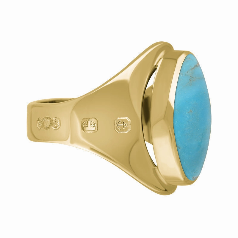18ct Yellow Gold Turquoise King's Coronation Hallmark Small Oval Ring D