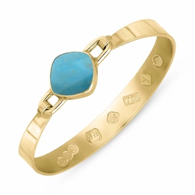 18ct Yellow Gold Turquoise King's Coronation Hallmark Wide Cushion Bangle D