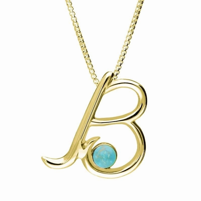 18ct Yellow Gold Turquoise Love Letters Initial B Necklace