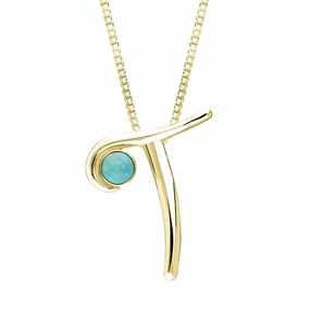 18ct Yellow Gold Turquoise Love Letters Initial T Necklace