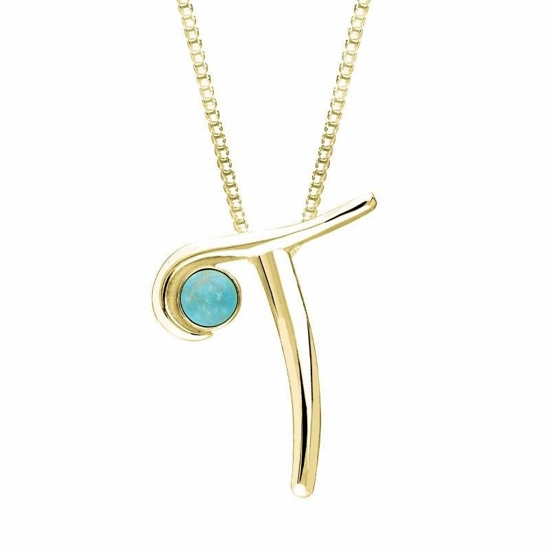 18ct Yellow Gold Turquoise Love Letters Initial T Necklace
