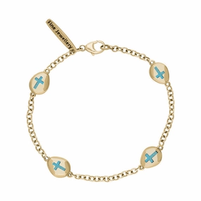 18ct Yellow Gold Turquoise Oval Cross Detail Four Stone Bracelet