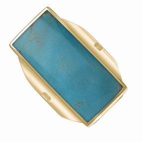 18ct Yellow Gold Turquoise Queen's Jubilee Hallmark Large Oblong Ring D