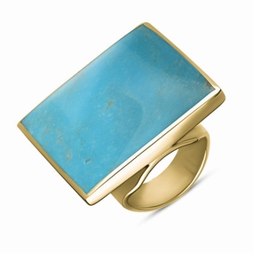 18ct Yellow Gold Turquoise Queen's Jubilee Hallmark Large Square Ring D