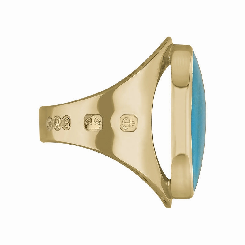 18ct Yellow Gold Turquoise Queen's Jubilee Hallmark Medium Oval Ring D