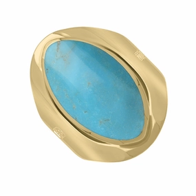 18ct Yellow Gold Turquoise Queen's Jubilee Hallmark Medium Oval Ring D