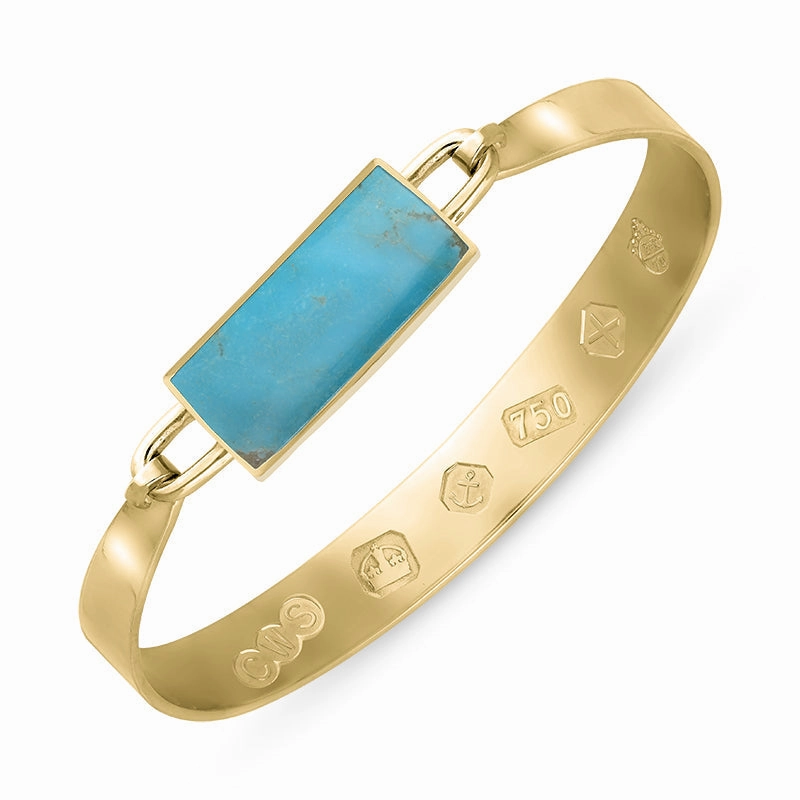 18ct Yellow Gold Turquoise Queen's Jubilee Hallmark Wide Oblong Bangle D