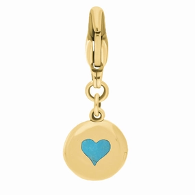 18ct Yellow Gold Turquoise Round Shaped Heart Clip Charm