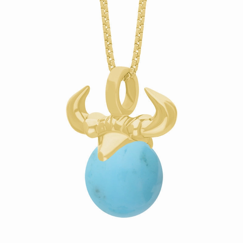 18ct Yellow Gold Turquoise Zodiac Taurus 10mm Bead Pendant