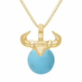 18ct Yellow Gold Turquoise Zodiac Taurus 10mm Bead Pendant