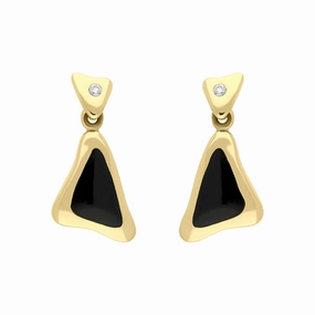 18ct Yellow Gold Whitby Jet 0.06ct Diamond Set Drop Earrings D