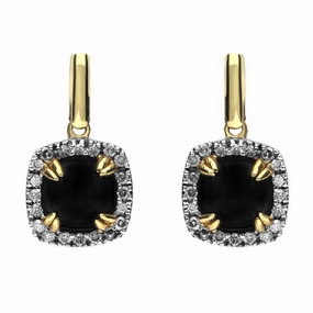 18ct Yellow Gold Whitby Jet 0.21ct Diamond Drop Earrings D