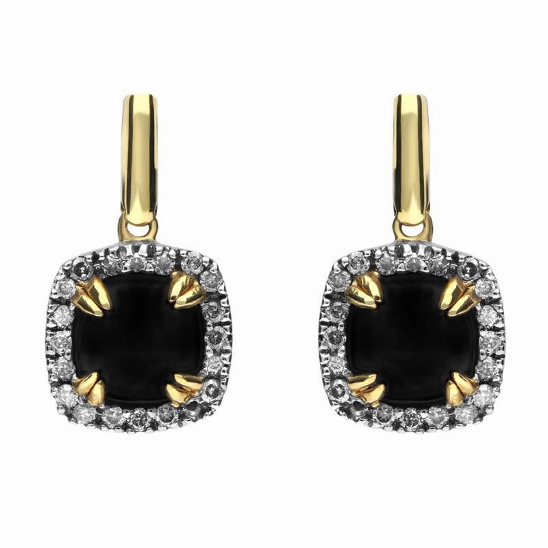 18ct Yellow Gold Whitby Jet 0.21ct Diamond Drop Earrings D