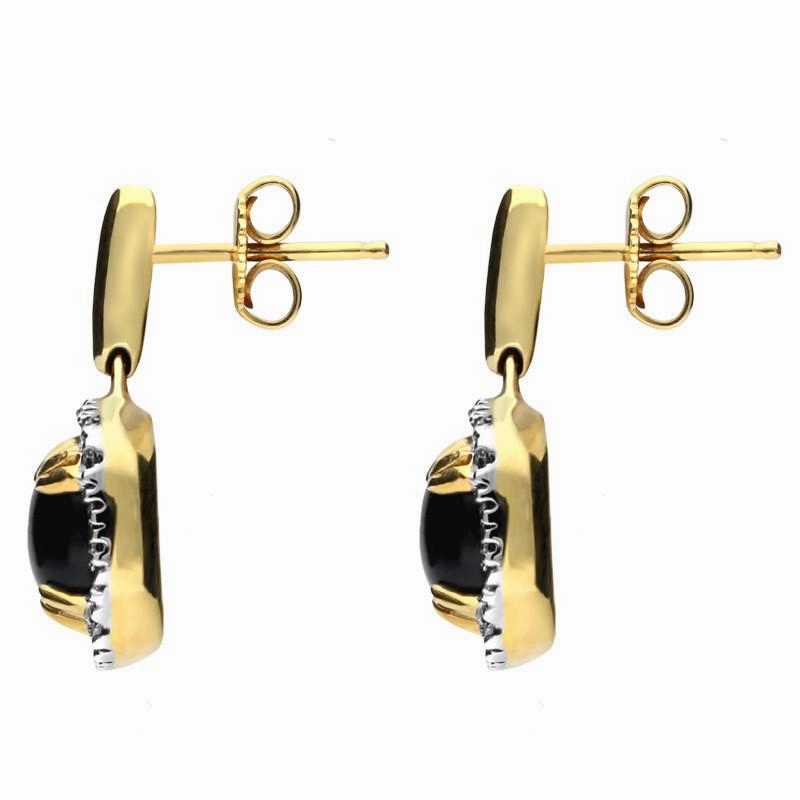 18ct Yellow Gold Whitby Jet 0.21ct Diamond Drop Earrings D