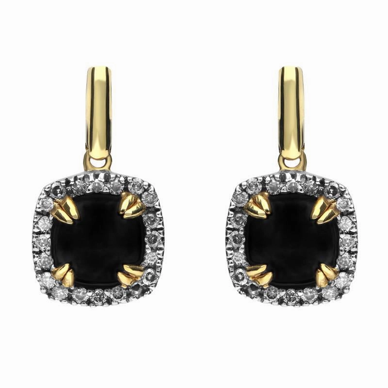 18ct Yellow Gold Whitby Jet 0.21ct Diamond Drop Earrings D