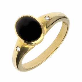 18ct Yellow Gold Whitby Jet and Diamond Oval Stone Ring