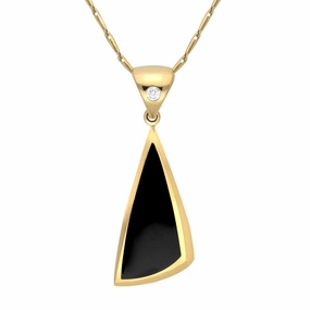 18ct Yellow Gold Whitby Jet and Diamond Unique Triangle Necklace D