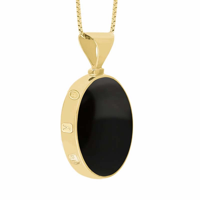 18ct Yellow Gold Whitby Jet Blue John King's Coronation Hallmark Double Sided Oval Necklace D