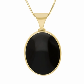 18ct Yellow Gold Whitby Jet Blue John King's Coronation Hallmark Double Sided Oval Necklace D