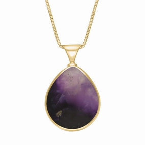 18ct Yellow Gold Whitby Jet Blue John King's Coronation Hallmark Double Sided Pear-shaped Necklace D