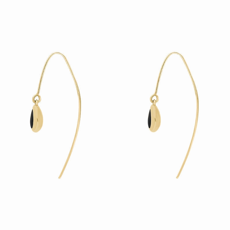 18ct Yellow Gold Whitby Jet Cross Disc Drop Earrings