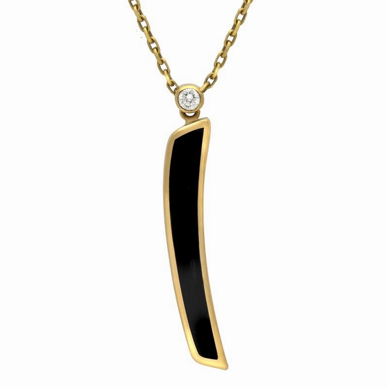 18ct Yellow Gold Whitby Jet Curved Oblong Necklace