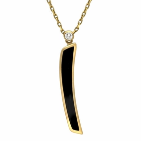 18ct Yellow Gold Whitby Jet Curved Oblong Necklace