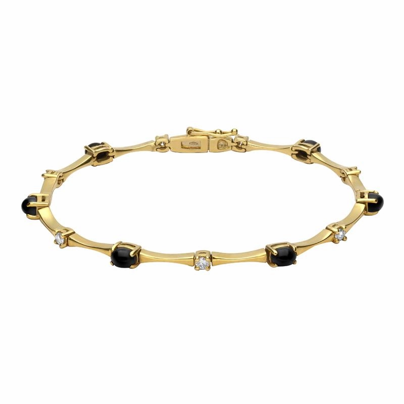 18ct Yellow Gold Whitby Jet Diamond Thirteen Stone Link Bracelet