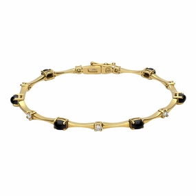 18ct Yellow Gold Whitby Jet Diamond Thirteen Stone Link Bracelet