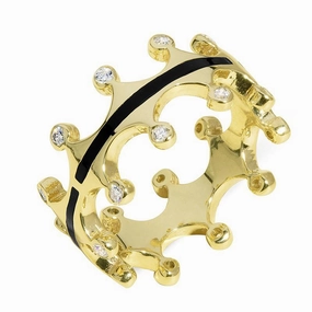 18ct Yellow Gold Whitby Jet Diamond Tiara Double Band Ring