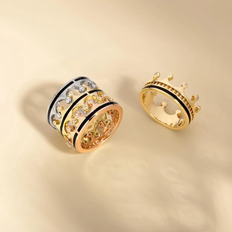 18ct Yellow Gold Whitby Jet Diamond Tiara Double Band Ring