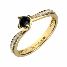 18ct Yellow Gold Whitby Jet Diamond Twist Solitaire Ring