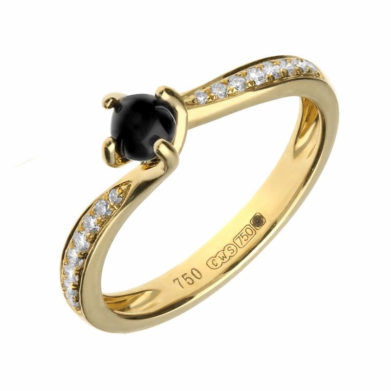 18ct Yellow Gold Whitby Jet Diamond Twist Solitaire Ring