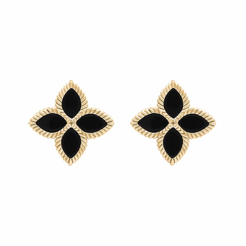18ct Yellow Gold Whitby Jet Eden Marquise Flower Stud Earrings