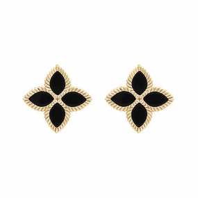 18ct Yellow Gold Whitby Jet Eden Marquise Flower Stud Earrings