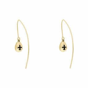 18ct Yellow Gold Whitby Jet Fleur De Lis Disc Drop Earrings