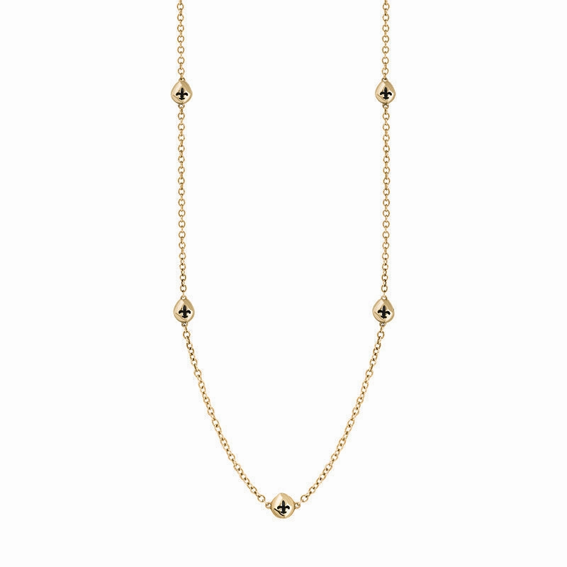 18ct Yellow Gold Whitby Jet Fleur De Lis Link Disc Chain Necklace