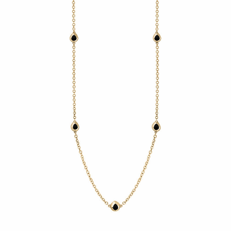 18ct Yellow Gold Whitby Jet Fleur De Lis Link Disc Chain Necklace
